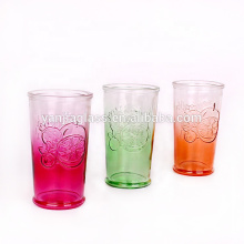 Fancy 650ml spray color embossed glass juice cup glass water cup
